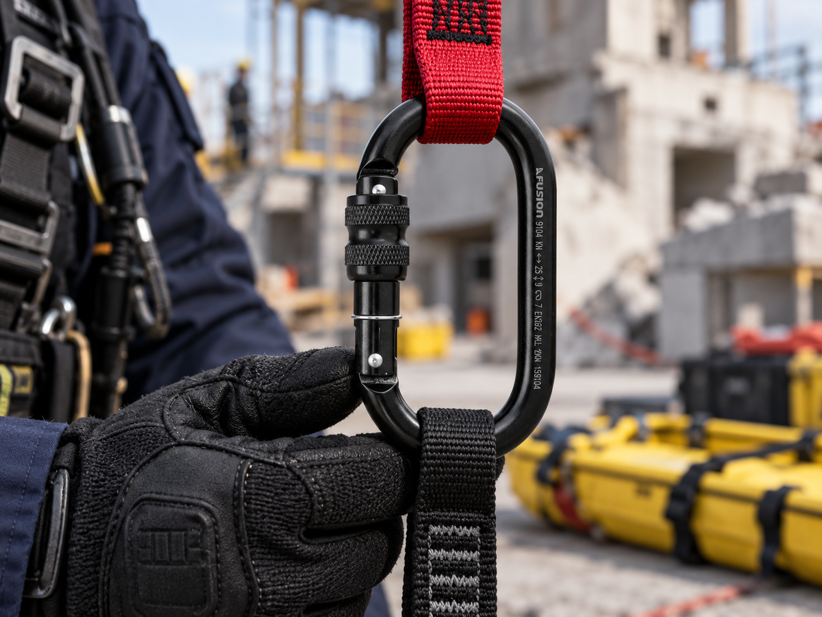Oval Climbing Carabiner – Steel Screw Gate, Black | Fusion Tactical