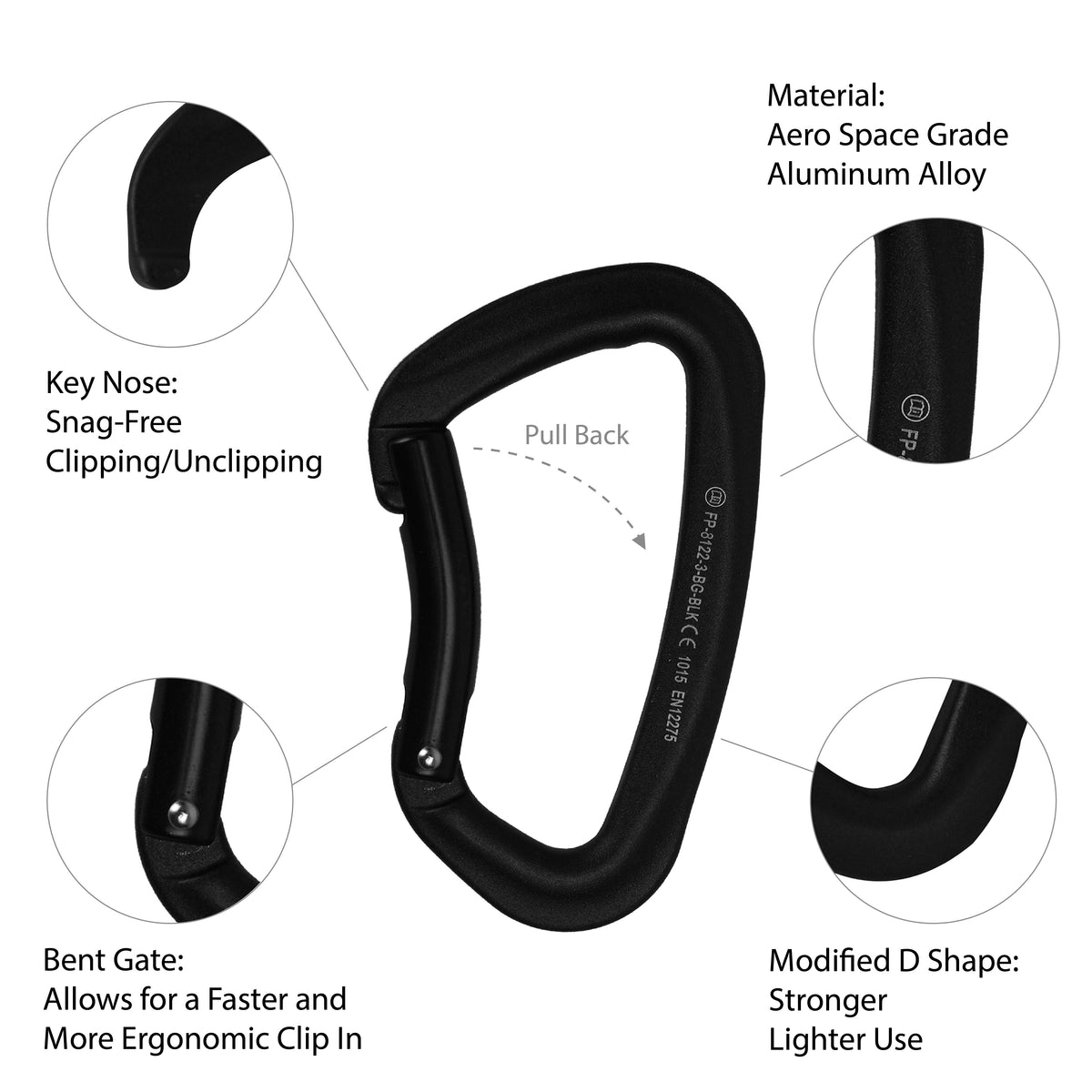 Vapor III Aluminum Bent Gate Carabiner – Black for Climbing & Rope Acc ...