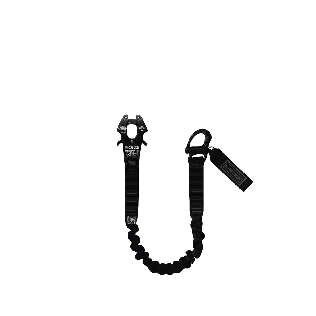 black restraint lanyard with kong frog snap hook for helicopter use