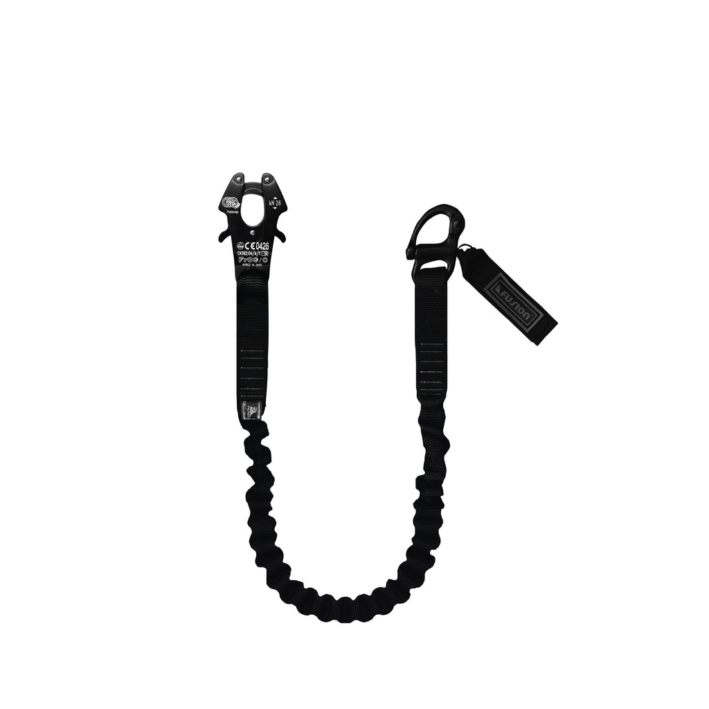 black restraint lanyard with kong frog snap hook for helicopter use