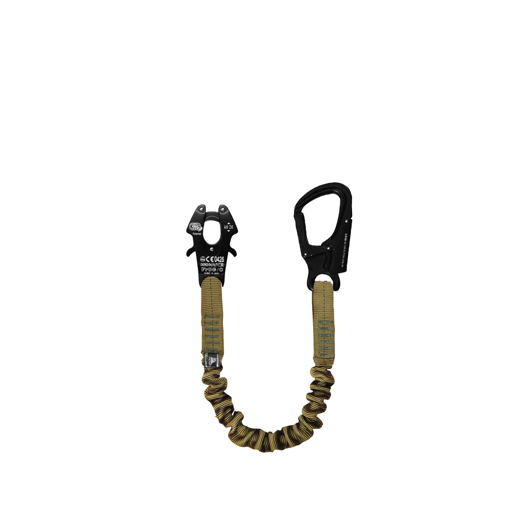MIL-SPEC helicopter bungee lanyard with two-step snap hook